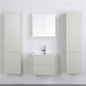 Meuble-lavabo mural simple gris cendré par Streamline de 24 po avec comptoir blanc lustré, miroir et 2 lingeries murales
