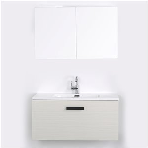Meuble-lavabo mural simple gris cendré par Streamline de 40 po avec comptoir blanc, 1 miroir et 1 lingerie