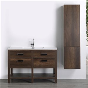 Meuble-lavabo simple brun autoportant par Streamline de 48 po avec comptoir blanc lustré, 2 tiroirs et 1 lingerie