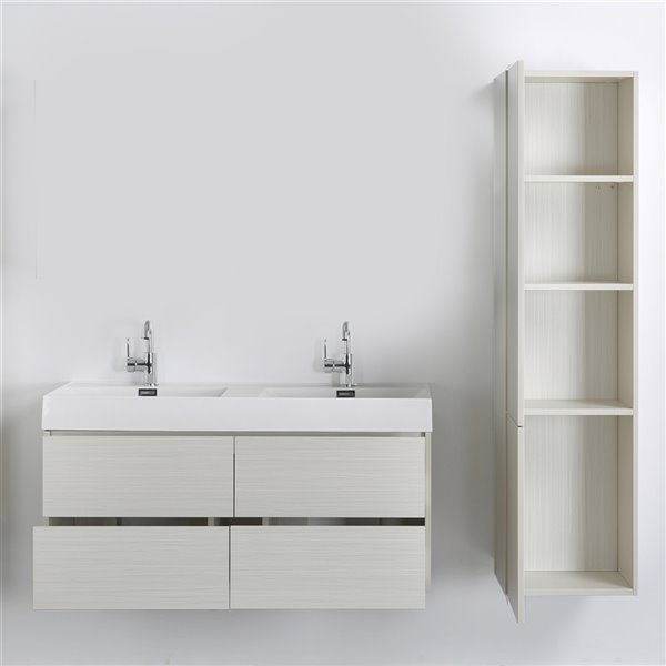 Streamline 48-in Ash Grey Double Sink Floating Bathroom Vanity with Glossy White Top and 2 Side Cabinets