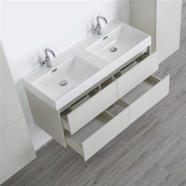 Streamline 48-in Ash Grey Double Sink Floating Bathroom Vanity with Glossy White Top and 2 Side Cabinets