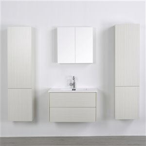 Meuble-lavabo mural simple gris cendré par Streamline de 32 po avec comptoir blanc lustré, 1 miroir et 2 lingeries