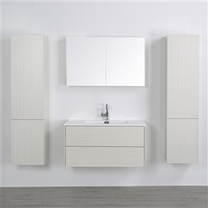 Meuble-lavabo mural simple gris cendré par Streamline de 40 po avec comptoir blanc lustré, miroir et 2 lingeries inclus