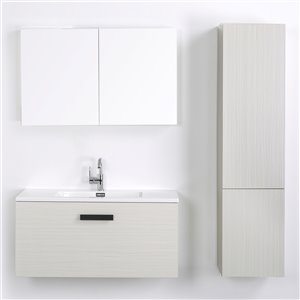 Meuble-lavabo mural simple gris cendré par Streamline de 40 po avec comptoir blanc, 1 miroir et 2 lingeries