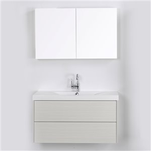 Meuble-lavabo mural simple gris cendré par Streamline de 40 po avec comptoir blanc lustré et 1 miroir
