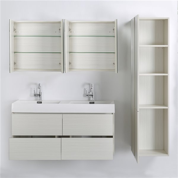 Streamline 48-in Ash Grey Double Sink Floating Bathroom Vanity with Glossy White Top and 1 Linen Cabinet (2 Mirrors Included)