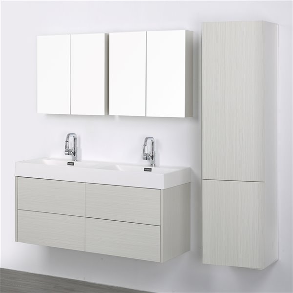 Streamline 48-in Ash Grey Double Sink Floating Bathroom Vanity with Glossy White Top and 1 Linen Cabinet (2 Mirrors Included)