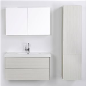 Meuble-lavabo mural simple gris cendré par Streamline de 40 po avec comptoir blanc lustré, miroir et lingerie