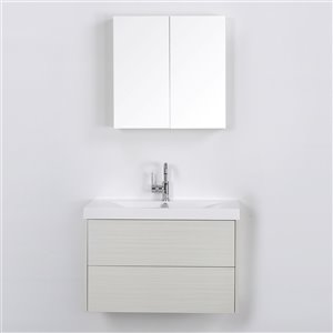 Meuble-lavabo mural simple gris cendré par Streamline de 32 po avec comptoir blanc lustré, un miroir et une lingerie