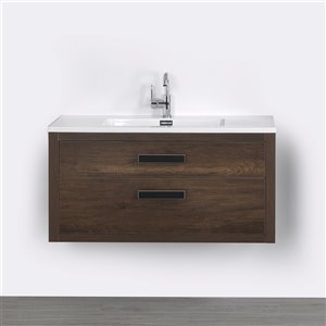 Meuble-lavabo mural rectangulaire simple brun par Streamline de 40 po avec comptoir blanc lustré