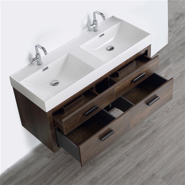 Streamline 48-in Brown Double Rectangular Sink Floating Bathroom Vanity ...