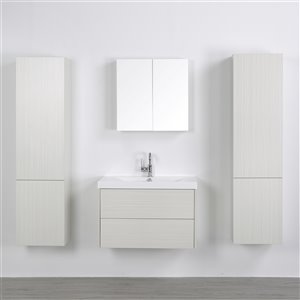 Streamline 32-in Ash Grey Single Sink Floating Bathroom Vanity with Glossy White Top, 1 Mirror and 2 Side Cabinets