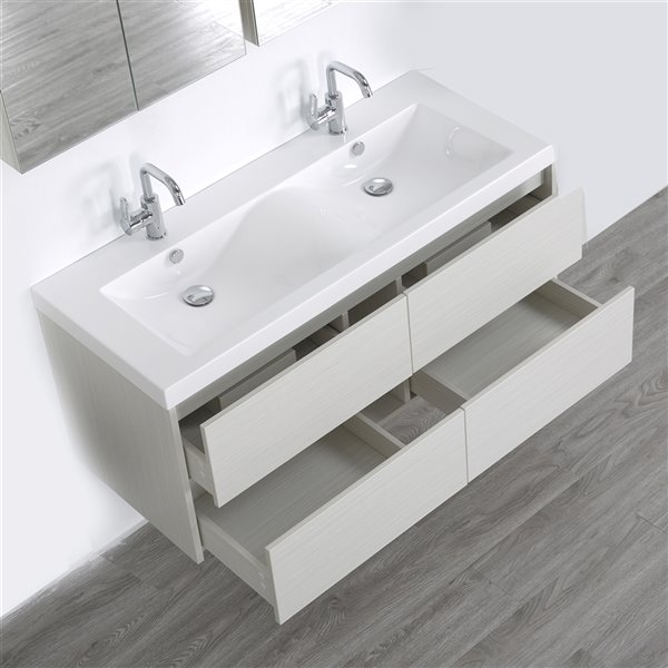 Streamline 48-in Ash Grey Double Sink Bathroom Vanity with Glossy White ...