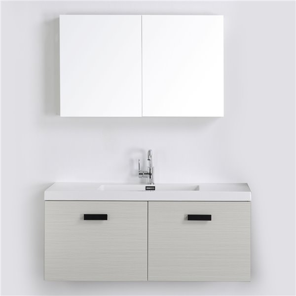 Streamline 48-in Ash Grey Single Sink Bathroom Vanity with Glossy White Solid Surface Top ...
