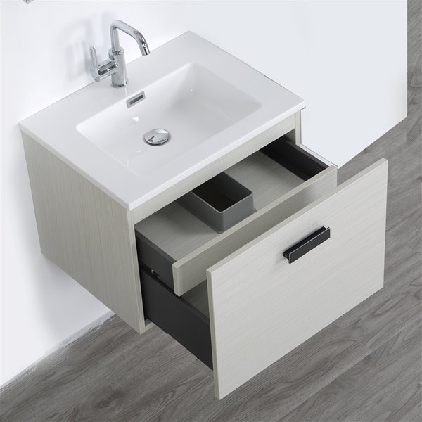 Streamline 24-in Ash Grey Single Sink Bathroom Vanity with Glossy White ...