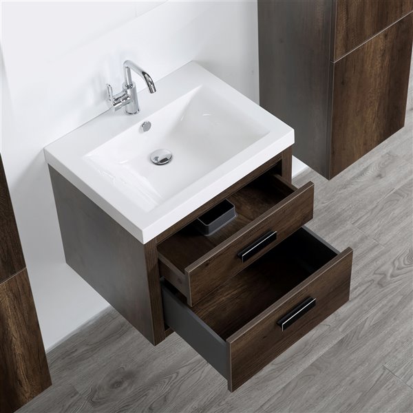 Streamline 24-in Brown Single Sink Bathroom Vanity with Glossy White ...