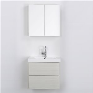 Streamline 24-in Ash Grey Single Sink Floating Bathroom Vanity with Glossy White Top and Mirror