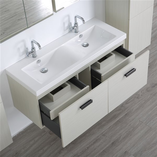 Streamline Ash Grey 48-in Double Sink Bathroom Vanity with Glossy White ...