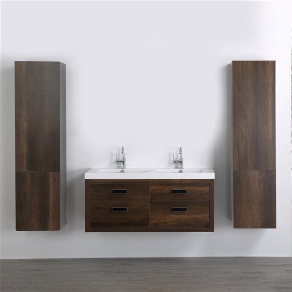Streamline Brown 48-in Double Sink Bathroom Vanity with Glossy White ...