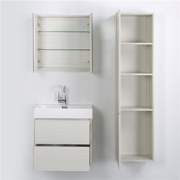 Streamline Ash Grey 24-in Single Sink Bathroom Vanity with Glossy White Solid Surface Top - 1 Cabinet and 1 Mirror