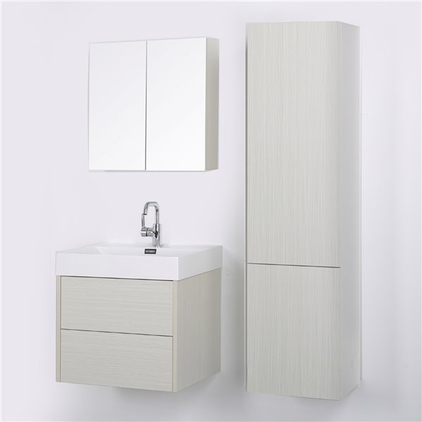 Streamline Ash Grey 24-in Single Sink Bathroom Vanity with Glossy White Solid Surface Top - 1 Cabinet and 1 Mirror