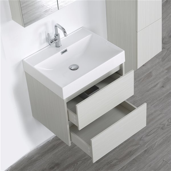 Streamline Ash Grey 24-in Single Sink Bathroom Vanity with Glossy White Solid Surface Top - 1 Cabinet and 1 Mirror