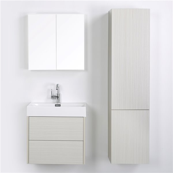 Streamline Ash Grey 24-in Single Sink Bathroom Vanity with Glossy White Solid Surface Top - 1 Cabinet and 1 Mirror