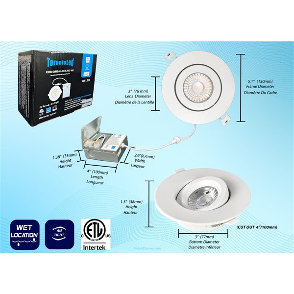 TorontoLed 4-in 4000K Recessed Ceiling Gimbal Light (1 Pack)