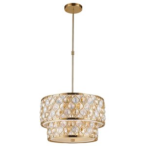 Worldwide Lighting Paris Matte Gold Modern/Contemporary Clear Glass Drum Incandescent Medium Pendant Light