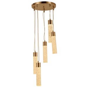 Worldwide Lighting Sprite Modern/Contemporary Clear Glass Cylinder Integrated LED Medium Matte Gold Pendant Light
