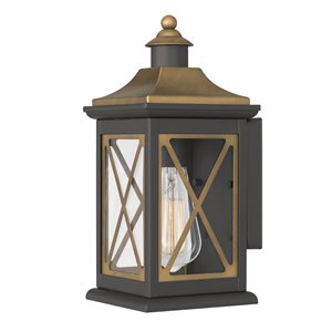 Worldwide Lighting Stonington 12.13-in H Bronze and Satin Brass Hardwired Medium Base (E-26) Outdoor Wall Light