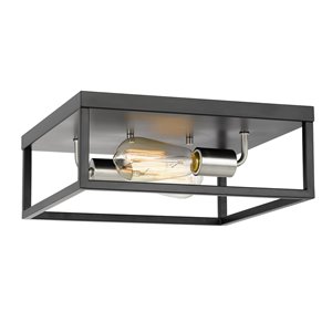 Worldwide Lighting Concord 12.75-in Black Frame with Brushed Nickel Socket Contemporary/Modern Incandescent Flush Mount Light