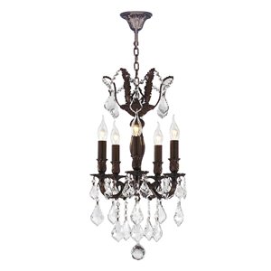 Worldwide Lighting Versailles Collection 5-Light Dark Bronze Traditional Crystal Chandelier