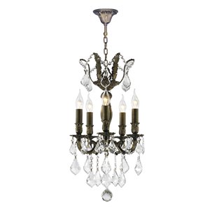 Worldwide Lighting Versailles Collection 5-Light Antique Bronze Traditional Crystal Chandelier