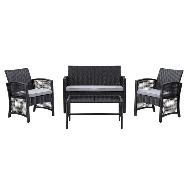 CorLiving Parksville 4-Piece Metal Frame Wicker Flared Sofa Set with Cushions