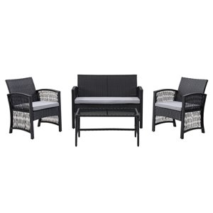 CorLiving Parksville 4-Piece Metal Frame Wicker Flared Sofa Set with Cushions