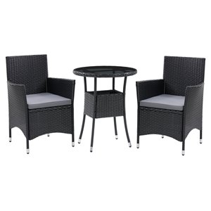 CorLiving Parksville 3-Piece Black Wicker and Metal Frame with Ash Grey Cushions Dining Set