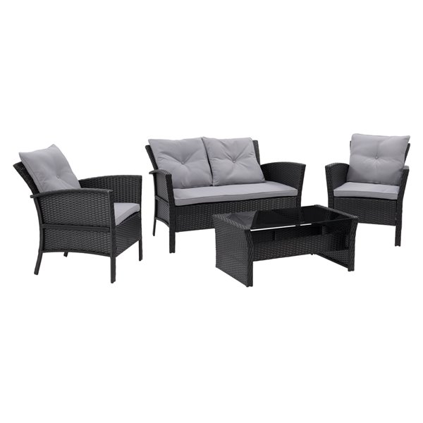 CorLiving Cascade 4-Piece Metal Frame/Wicker Patio Set with Cushions