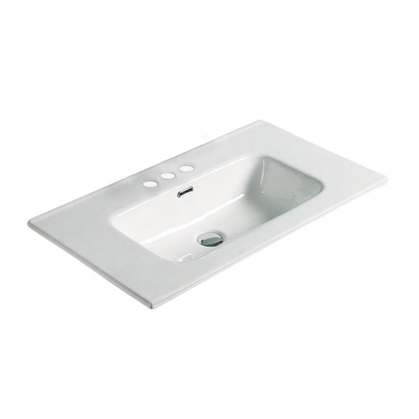 American Imaginations 24.16-in White Fire Clay Single Sink Bathroom Vanity Top with Oil Rubbed Bronze Hardware