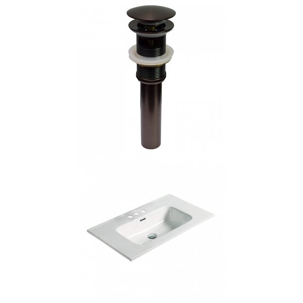 American Imaginations 24.16-in White Fire Clay Single Sink Bathroom Vanity Top with Oil Rubbed Bronze Hardware