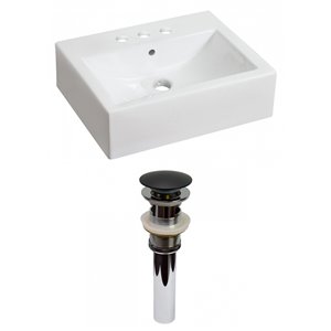 American Imaginations White Ceramic Vessel Rectangular Bathroom Sink (16.25-in x 20.25-in) with Black Faucet