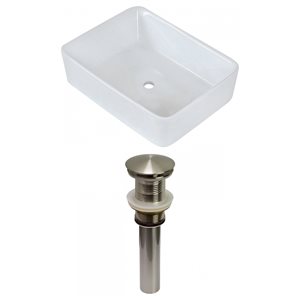 American Imaginations White Ceramic Vessel Rectangular Bathroom Sink (14.75-in x 18.75-in) - Nickel Faucet