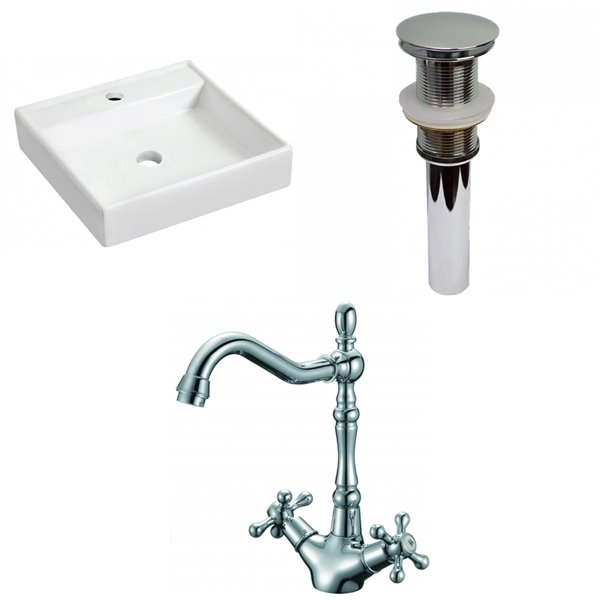 American Imaginations White Ceramic Wall-mount Square Bathroom Sink (17.5-in x 17.5-in) Chrome Faucet Included