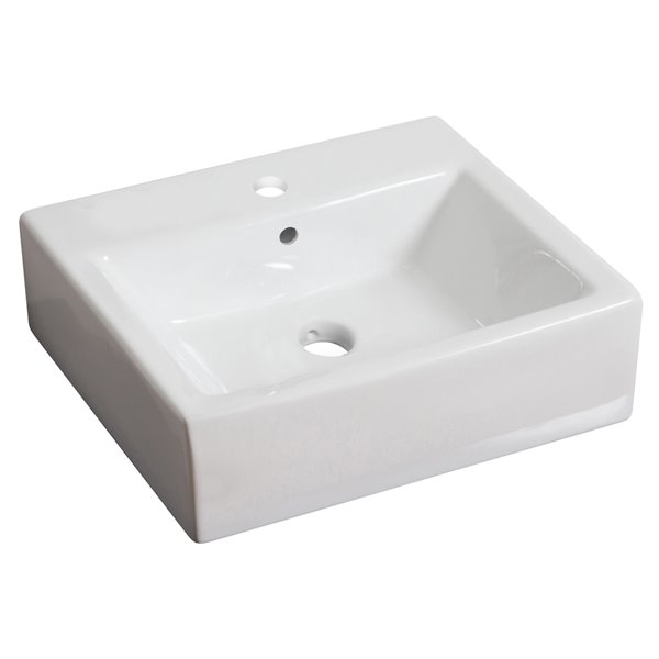 American Imaginations White Ceramic Vessel Rectangular Bathroom Sink (16.5-in x 21-in) - Bronze Faucet