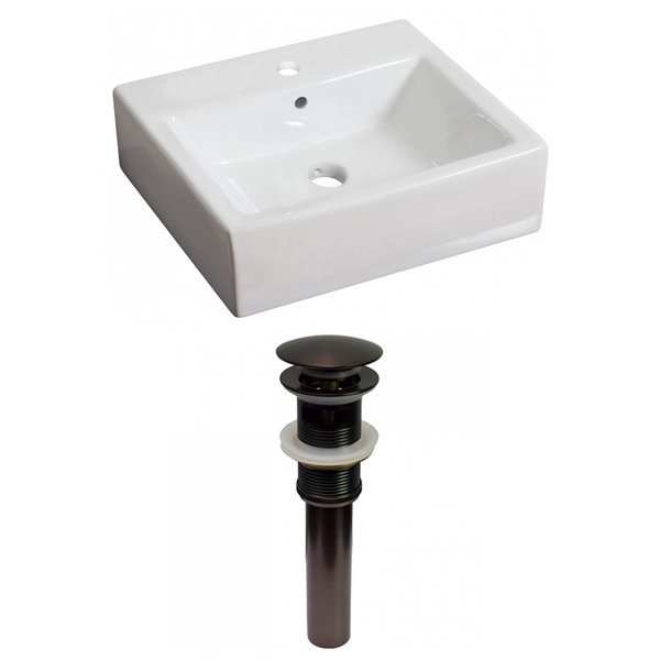 American Imaginations White Ceramic Vessel Rectangular Bathroom Sink (16.5-in x 21-in) - Bronze Faucet