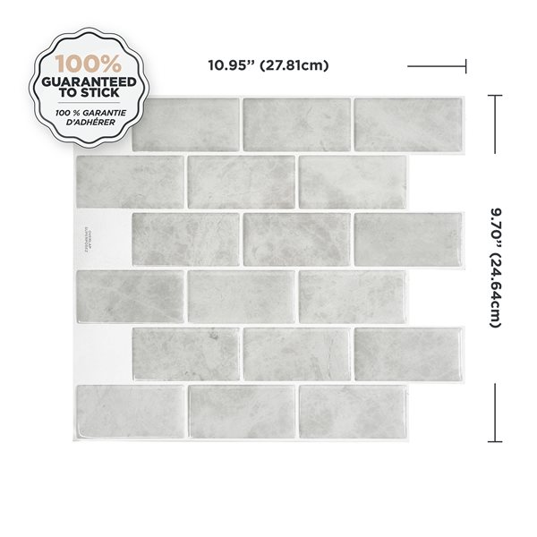 Smart Tiles Subway Fondi 10.95-in x 9.7-in Grey 3D Peel and Stick Self-Adhesive Wall Tiles - 4-Pack