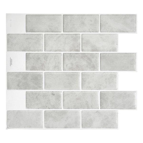 Smart Tiles Subway Fondi 10.95-in x 9.7-in Grey 3D Peel and Stick Self-Adhesive Wall Tiles - 4-Pack