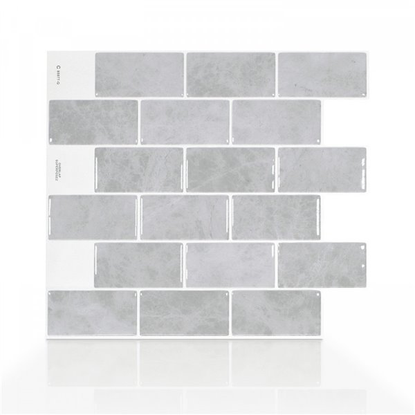 Tuiles murales autocollantes 3D Subway Fondi de Smart Tiles, 10,95 po x 9,7 po, gris, 4 pièces