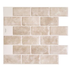 Smart Tiles Subway Sora 10.95-in x 9.7-in Beige 3D Peel and Stick Self-Adhesive Wall Tiles - 4-Pack
