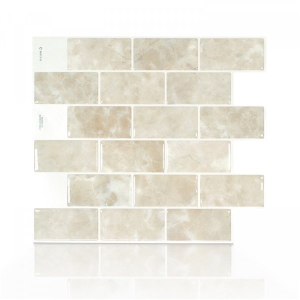 Tuiles murales autocollantes 3D Subway Sora de Smart Tiles, 10,95 po x 9,7 po, beige, 4 pièces